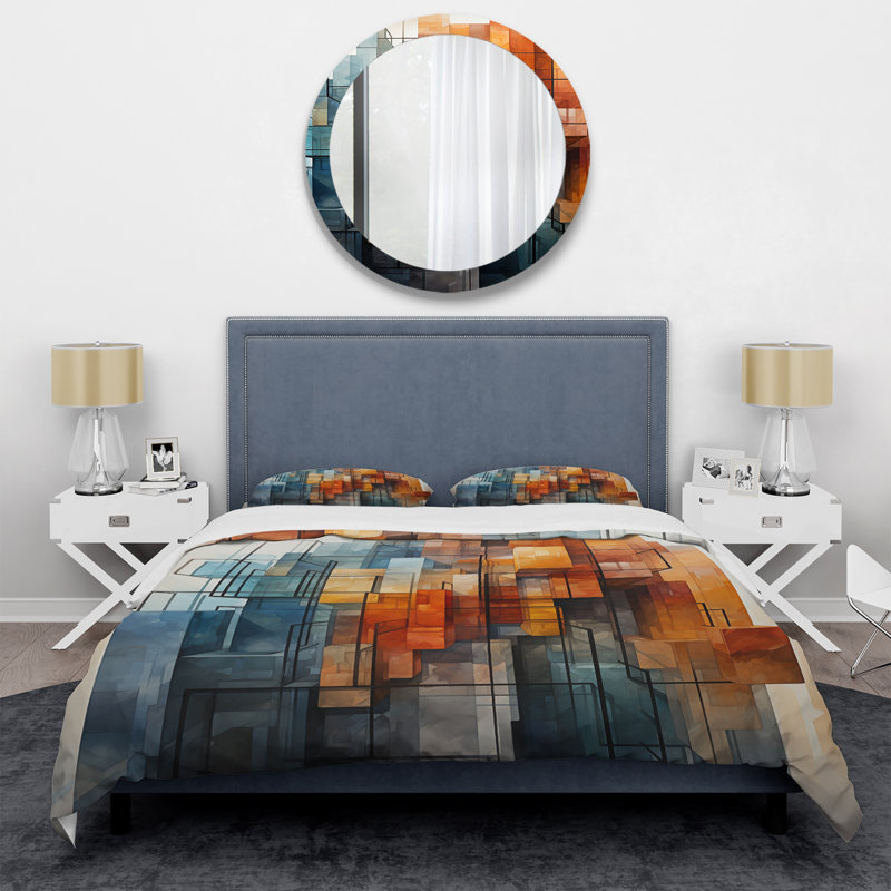 Ensemble de housse de couette Abstract Cubism Cityscape, Housse de couette pour grand lit