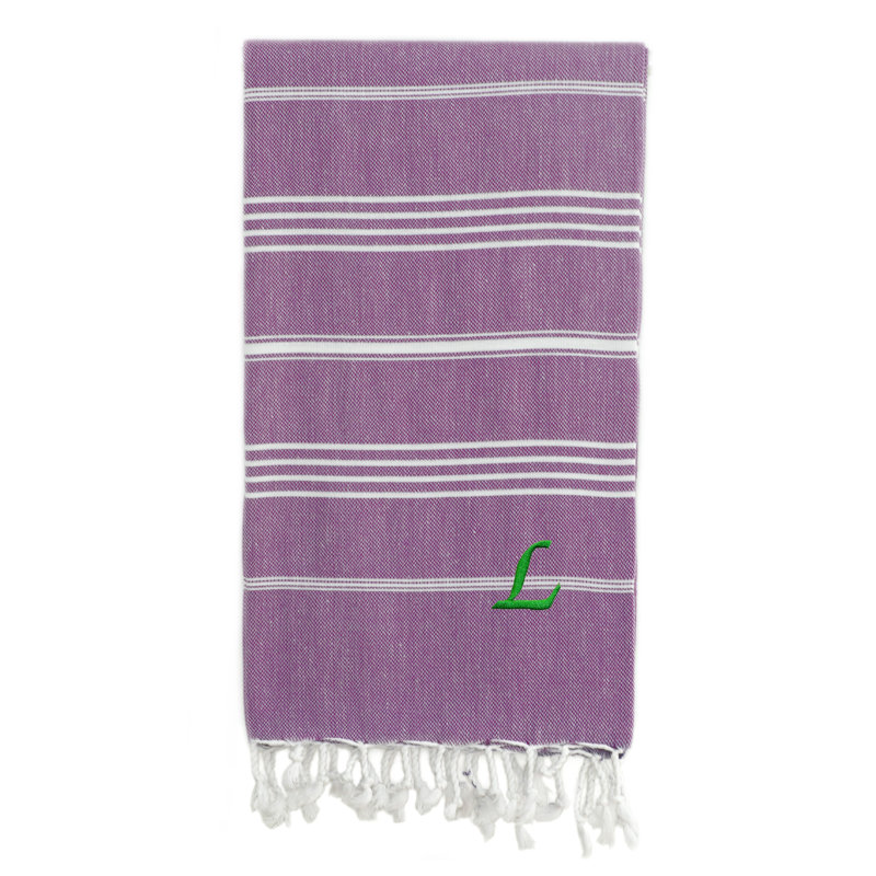Serviette de plage 100% coton Pestemal Lucky, L, Vert clair / blanc