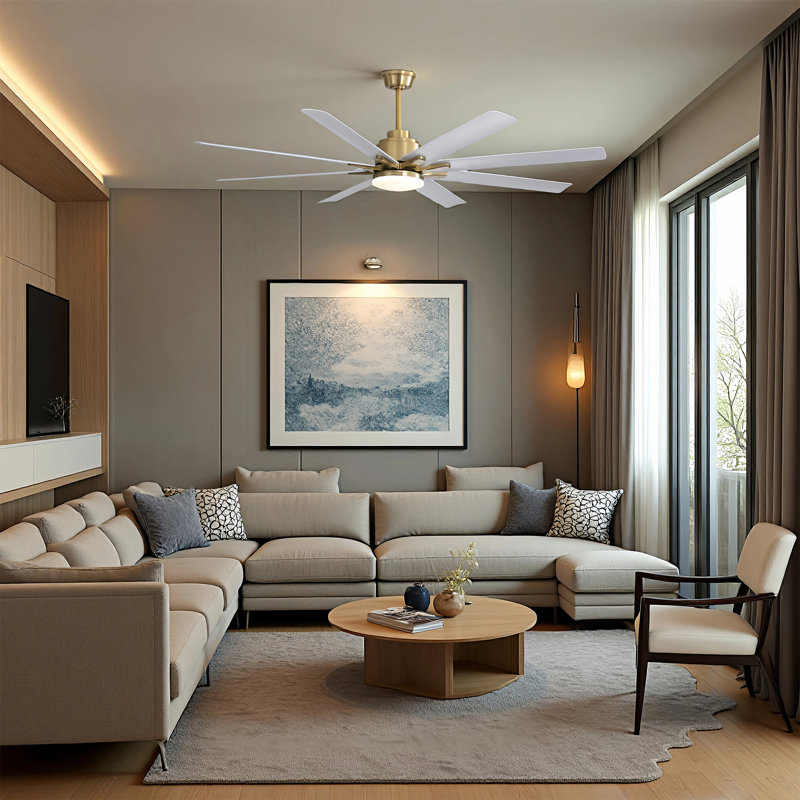 Ventilateur de plafond intelligent 66 po Brixham avec lumière DEL à intensité variable, moteur à courant continu réversible et télécommande