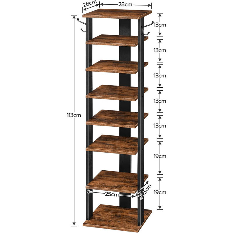 8 Pair Shoe Rack, Rustic Brown/Black