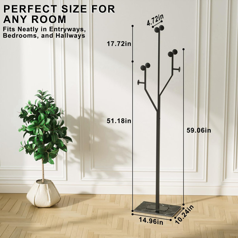 Coat Rack Stand, Freestanding Metal Coat Rack with Sturdy Marble Base, Modern Standing Coat Rack Tree