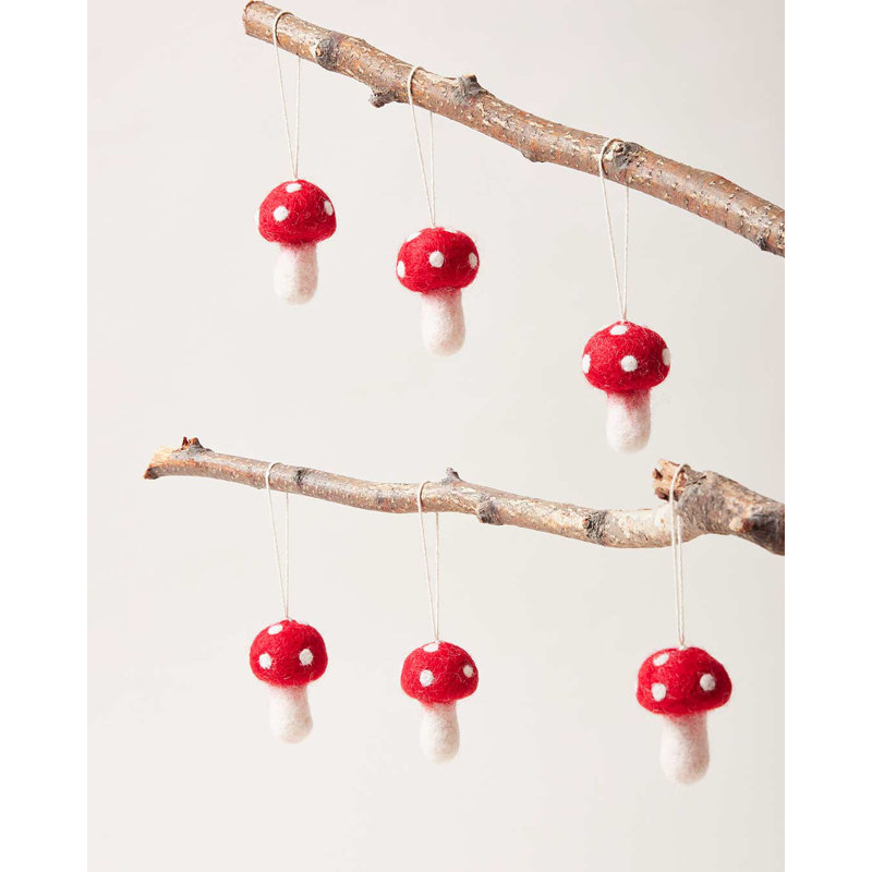 Nordic Felted Mushroom Ornament - Mini - Set of 6