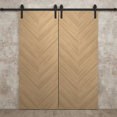 Modern Double Barn Door 60 x 84 inches | Ego 5005 Natural Oak | 13FT Rail Track Set | Solid Panel Interior Doors