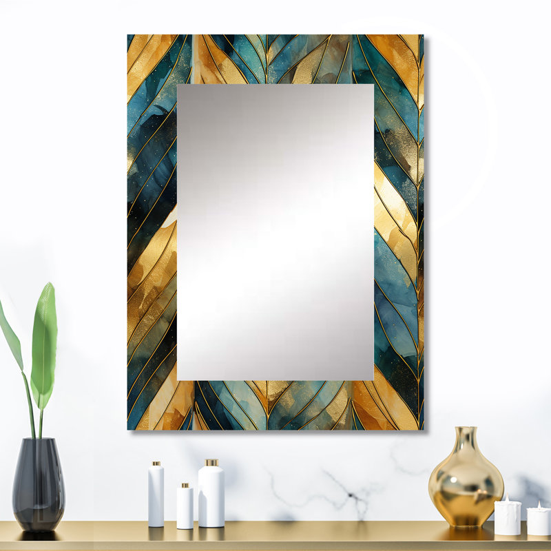 Or et vert doré chevron Reverie - miroir mural décoratif chevron, miroir glam, art imprimé en métal, 32 po x 24 po