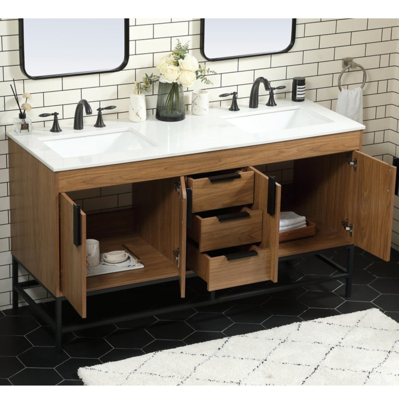 Eugene 60" Double Bathroom Vanity Set, Walnut Brown