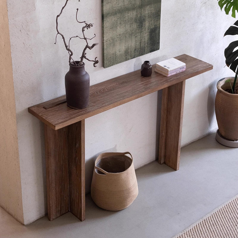 Console moderne et simple en bois massif., H 35,4 po x l 62,9 po x P 12,6 po