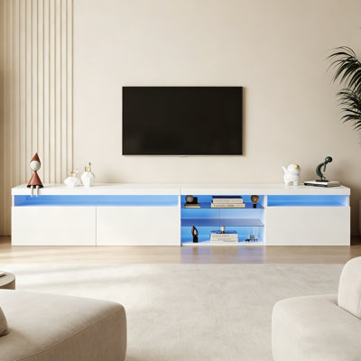 Unique Design TV Stand With 2 Glass Shelves, Ample Storage Space Media Console For Tvs Up To 105 Inches, Versatile TV Cabinet With LED Color Changing Lights For Living Room