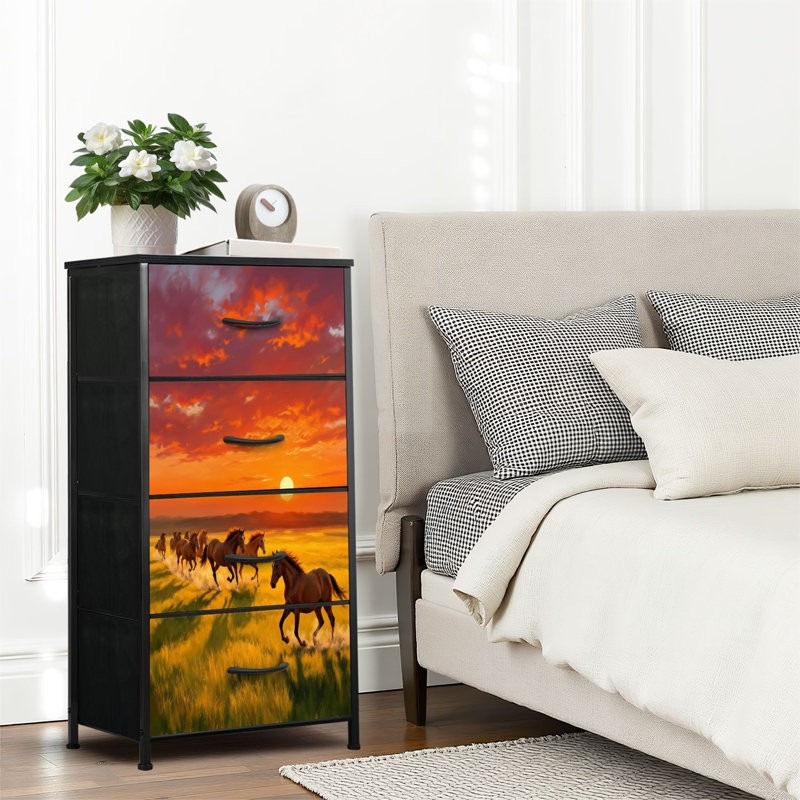 4 Drawer Dresser for Bedroom, Narrow Chest of Drawers, Wooden Top and Study Iron Frame 18"x37.5"-(WxH)
