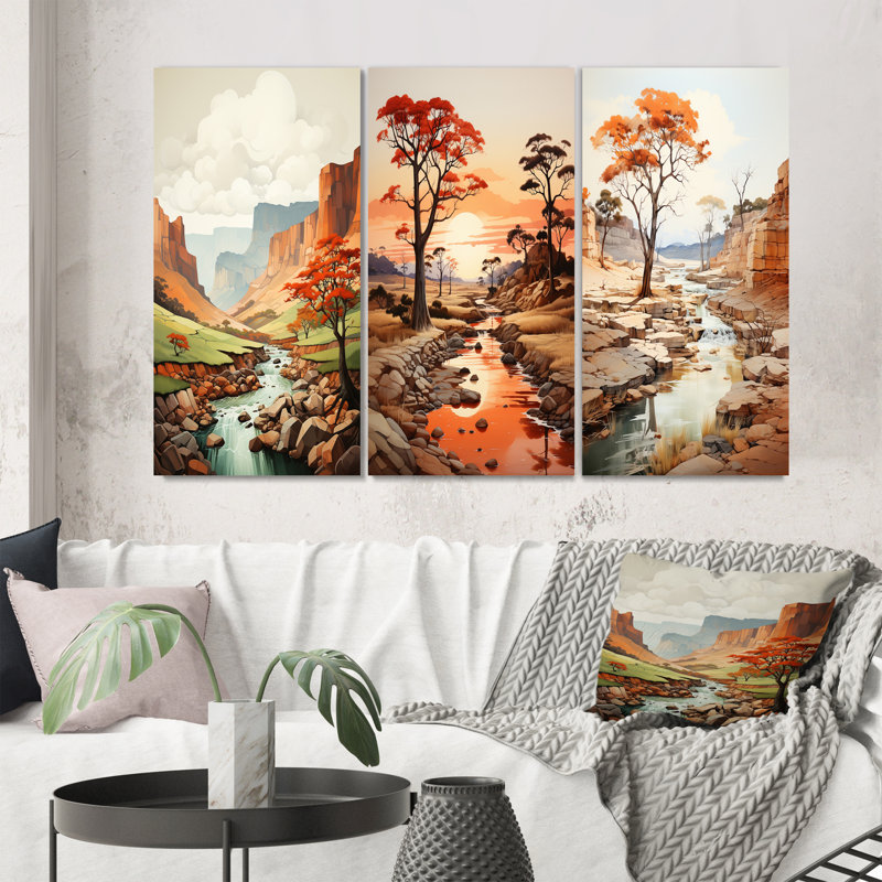 «Minimalist Landscape of the Drakensberg», ensemble de 3 reproductions, Toile tendue, H 20 po x l 36 po