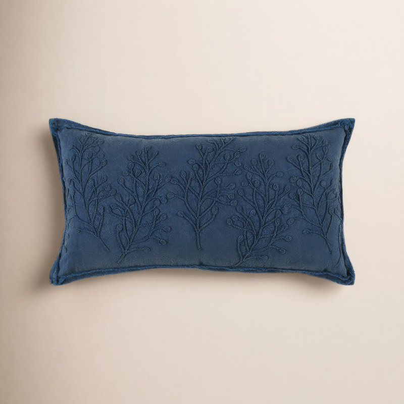 Hollin Embroidered Cotton Reversible Throw Pillow, Navy