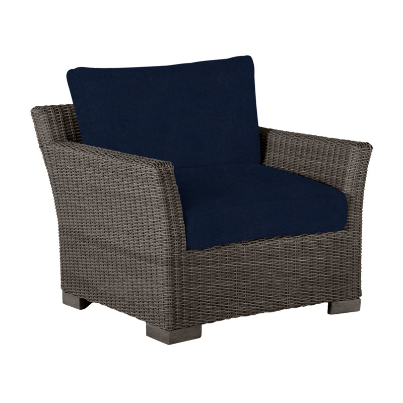 Club Patio Chair with Cushions, Welt, Black Walnut, Indigo Velvet