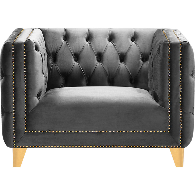 Michelle 44" W Tufted Velvet Armchair, Grey Velvet