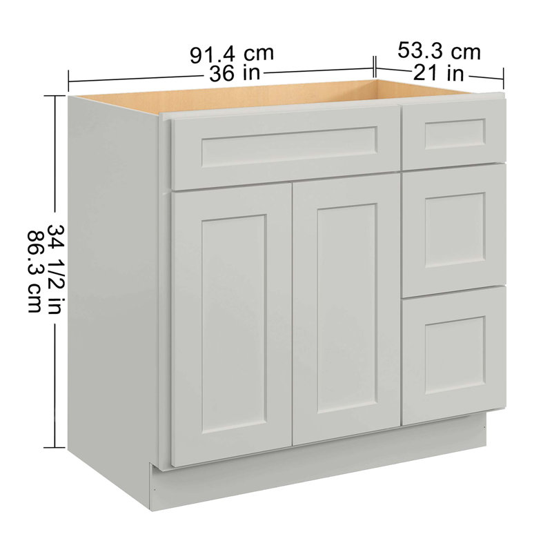Armoire de cuisine à base de meuble-lavabo de 36 po x P 21 po x H 34,5 po avec porte droite, Blanc