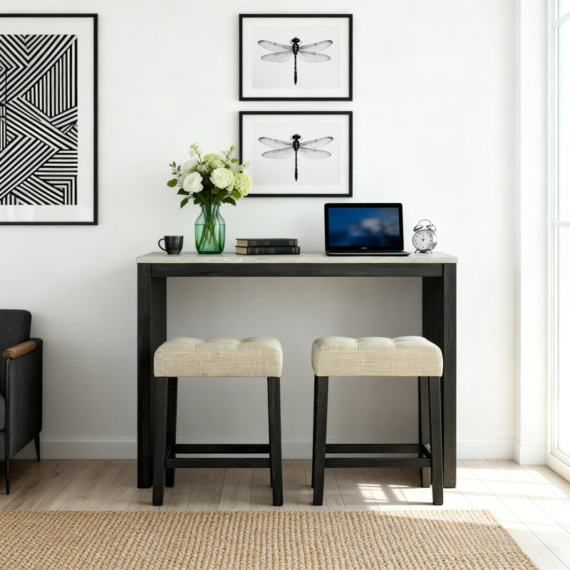 47" Counter Height Dining Set with 2 Upholstered Stools, Modern Farmhouse Kitchen Breakfast Nook Table for Small Spaces