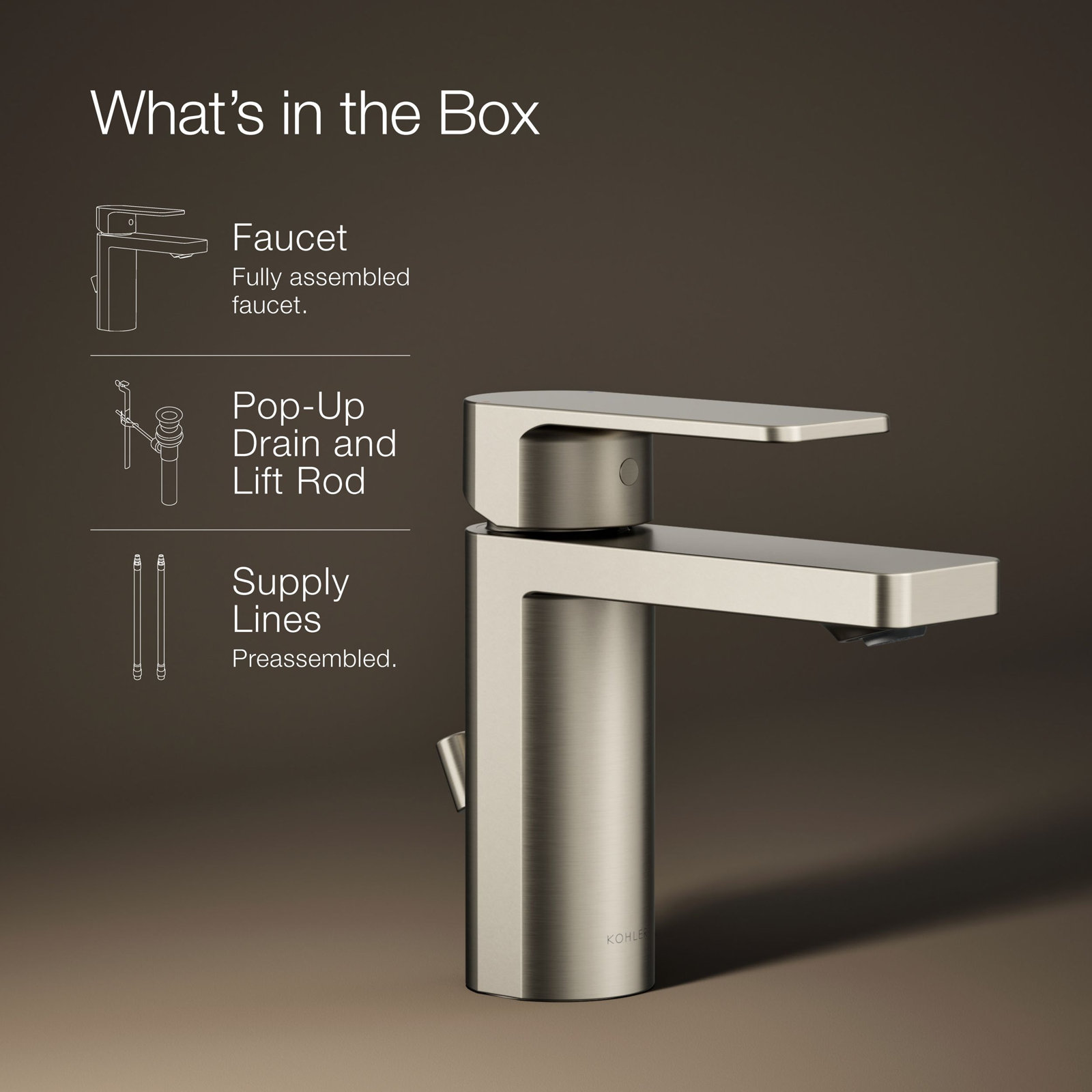 Parallel Single-Hole Bathroom Faucet with Drain, Vibrant Brushed Nickel