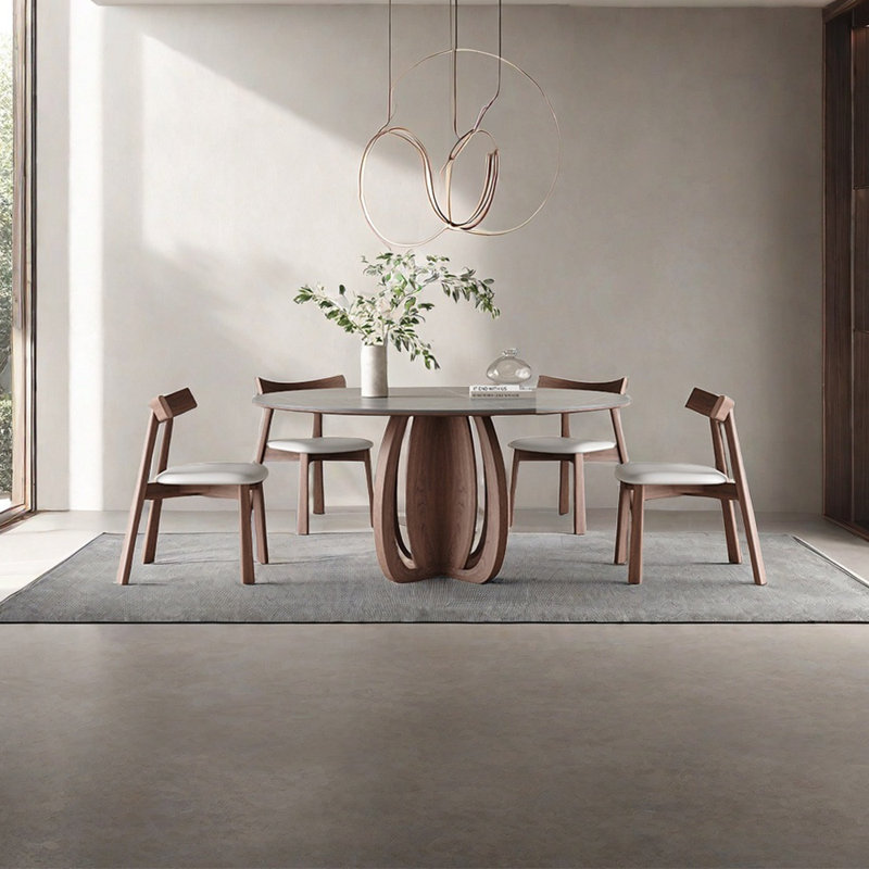 Sintered stone creative dining table set, 29.53"H x 47.24"L x 47.24"W