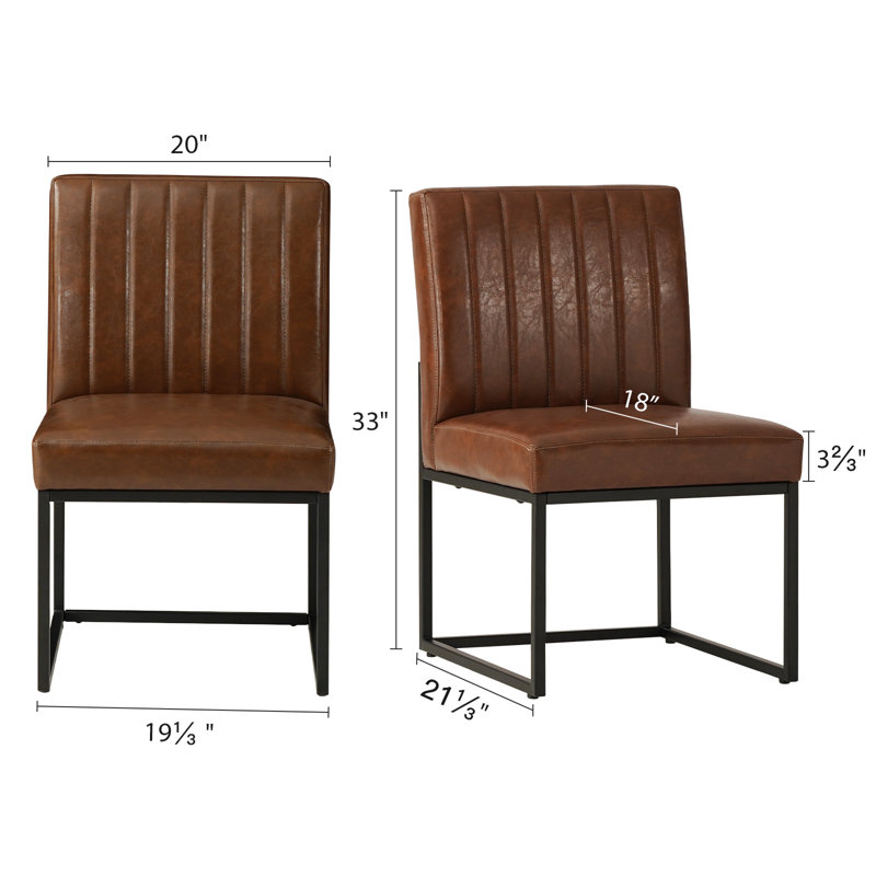 Faux Leather Upholstered Metal Side Chair, Brown