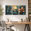 Ensemble de 3 toiles murales à motif de feuilles tropicales turquoise et or-811396183