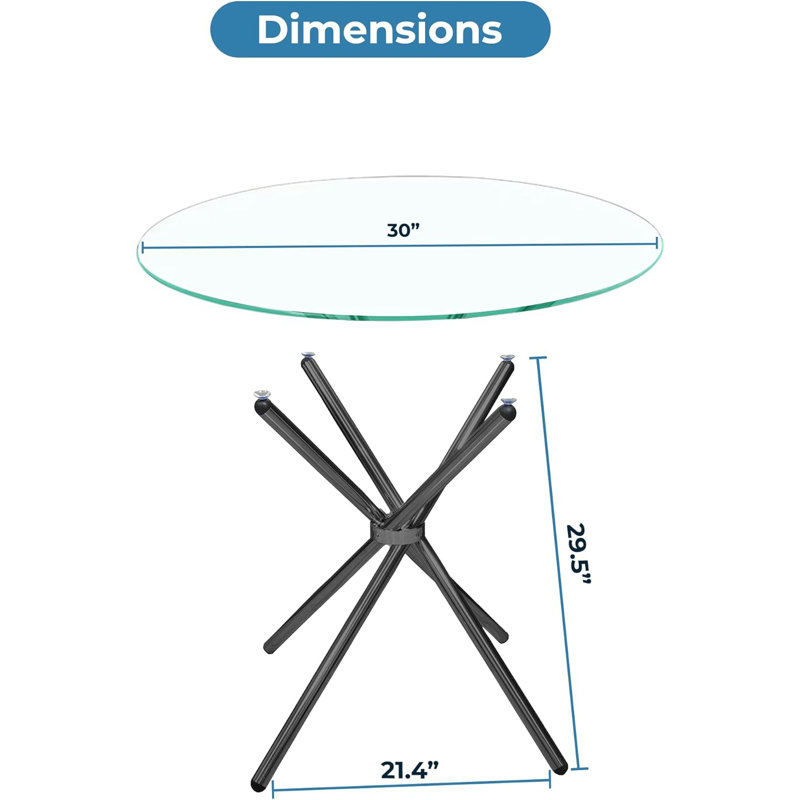 Wrought Studio™ Flat Round Hydra Breakfast Table, Clear 1/2" Thick Glass Dining Table Round with Base, Glass Kitchen Table, Elegant Dining Table for Dining Room