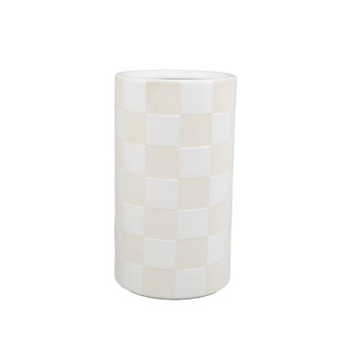 8.5" H BEIGE CHECKER Ceramic Vase 4.875*4.875*8.5