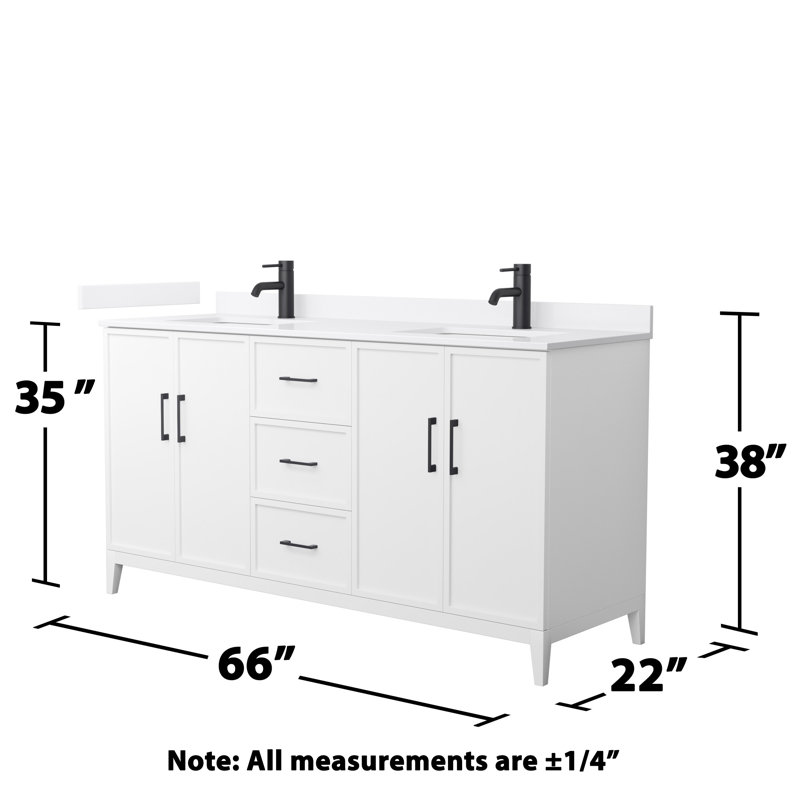 Elan 66'' Double Bathroom Vanity with Quartz Top, Single, White, Matte Black