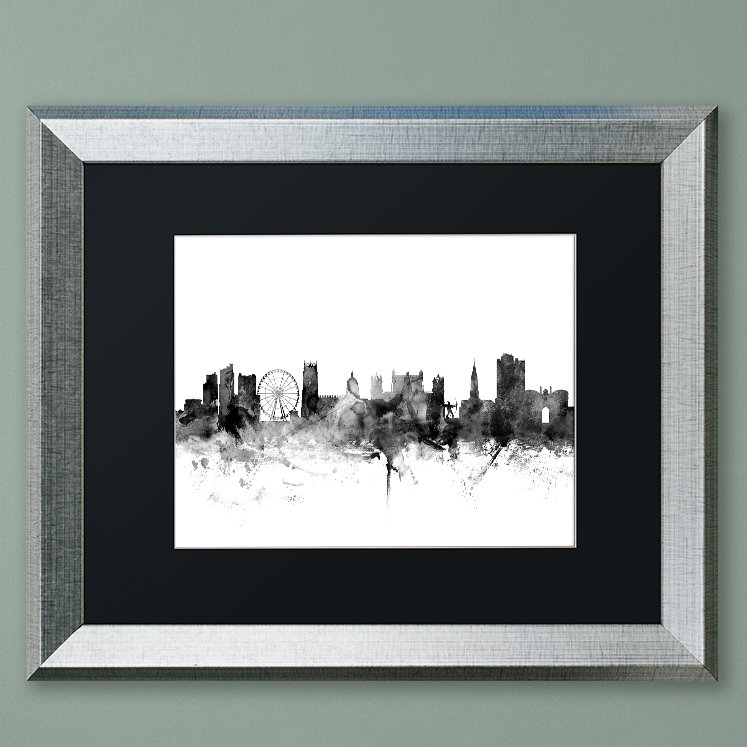 «Nottingham England Skyline B&W», impression encadrée, H 16 po x l 20 po x P 0,5 po, Noir, Cadre argenté