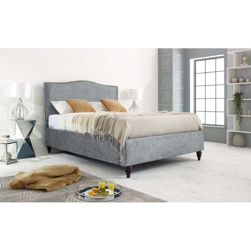 Chlores Upholstered Velvet Sleigh Bed, Super King (6'), Silver