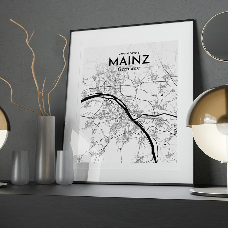 Mainz City Map In Ink - No Frame Print, 20cm H x 16cm W x 0.05cm D