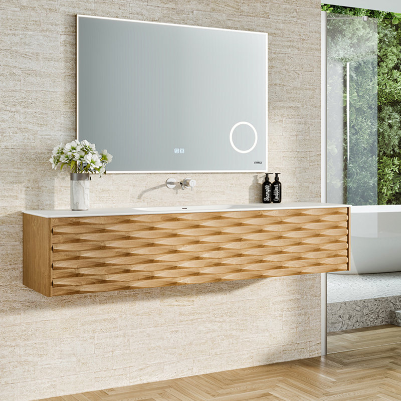 Tamarick 55'' Wall Mounted Single Bathroom Vanity with Solid Surface Vanity Top