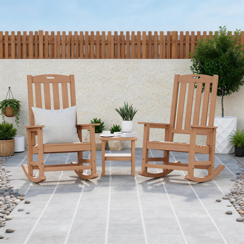 Ensemble de 2 chaises berçantes d'extérieur surdimensionnées à dossier haut toutes saisons, Teck, Ensemble de 2