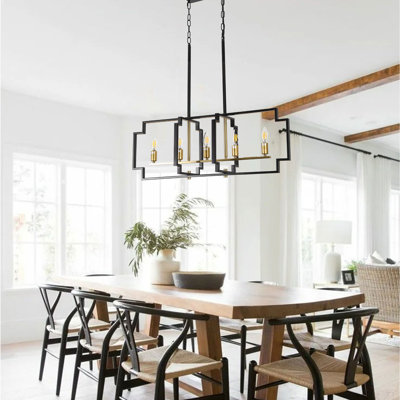 5-Light Kitchen Island Foyer Rectangle Chandelier With Wrought Iron Accents -  Everly Quinn, F73BA5CD39F94475A7751209161379F2