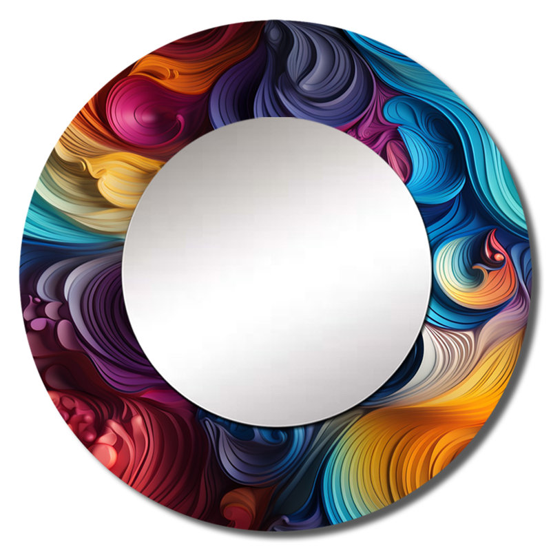 Popart psychedelic Swirls - miroir décoratif abstrait, miroir mural moderne, impression d'art en métal, 36 po x 36 po, Rond