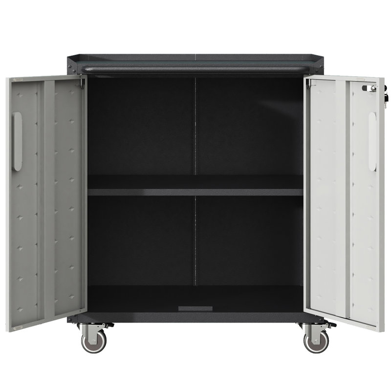 Armoire en métal avec roues mobiles verrouillables - pour le garage et le bureau. Vaste espace, tablettes réglables. Noir gris Rangement mobile l 29,93 po x P 16,49 po et H 34,83 po polyvalent pour le garage, la construction et l'intérieur. +