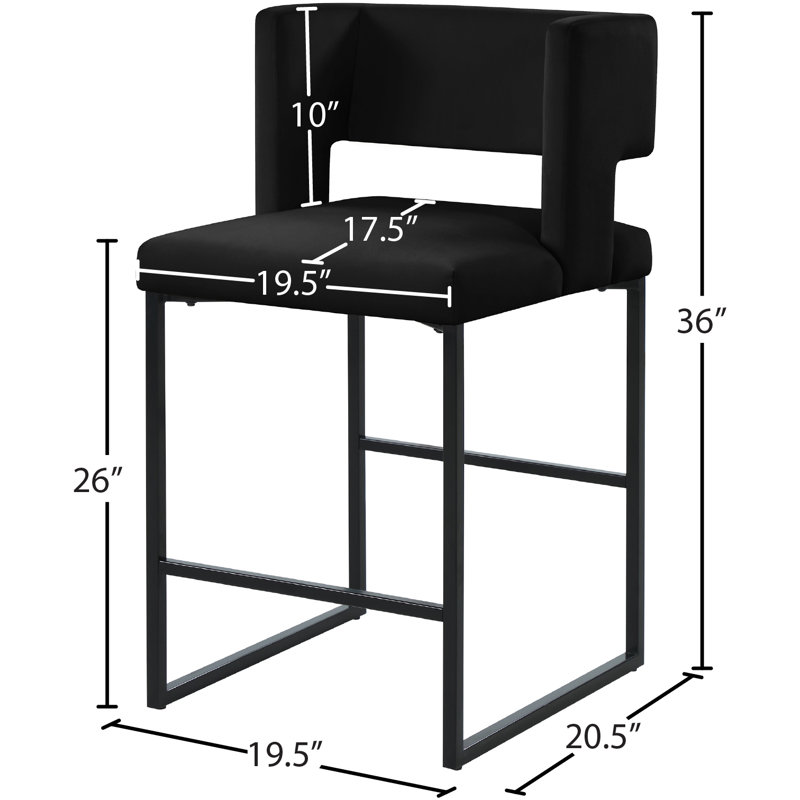 Caleb 26" Counter Stool, Black Velvet, Matte Black