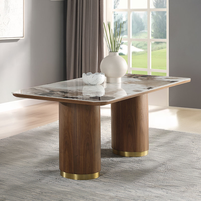 Table de salle à manger Burwinkel avec plateau en céramique, H 30 po x L 35 po x l 71 po