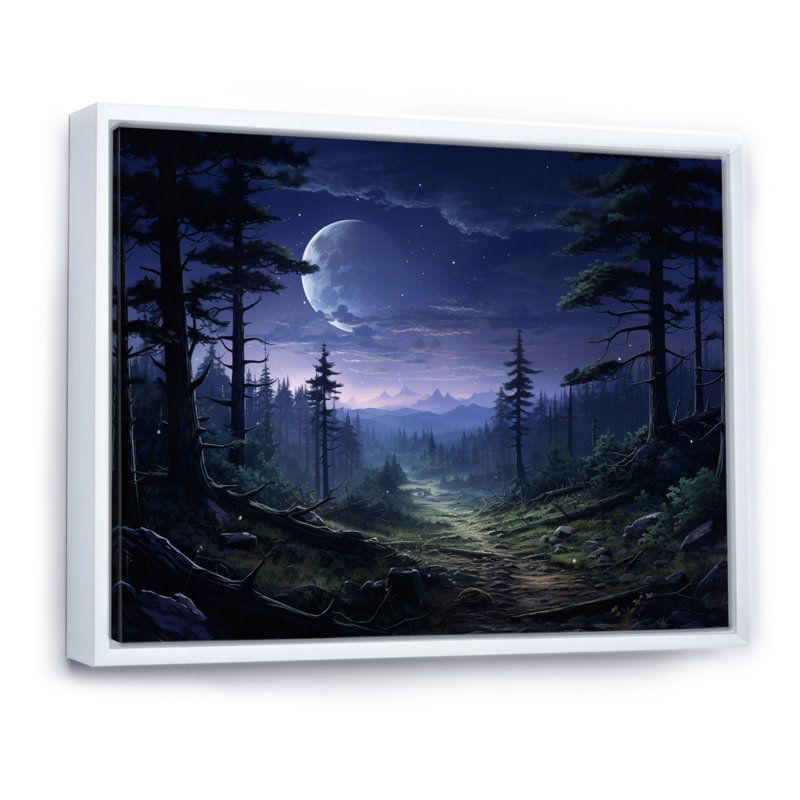 " Pine Tree Moonlit Serenade II ", 24" H x 32" W x 1" D, White Floater Framed