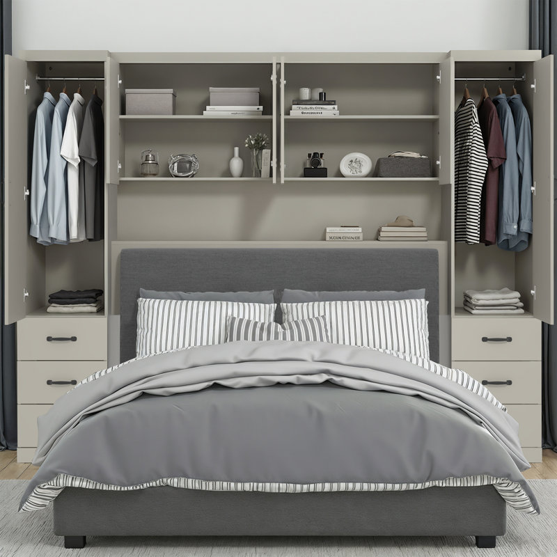 6 Door 6 Drawer Overbed Storage, Light Grey