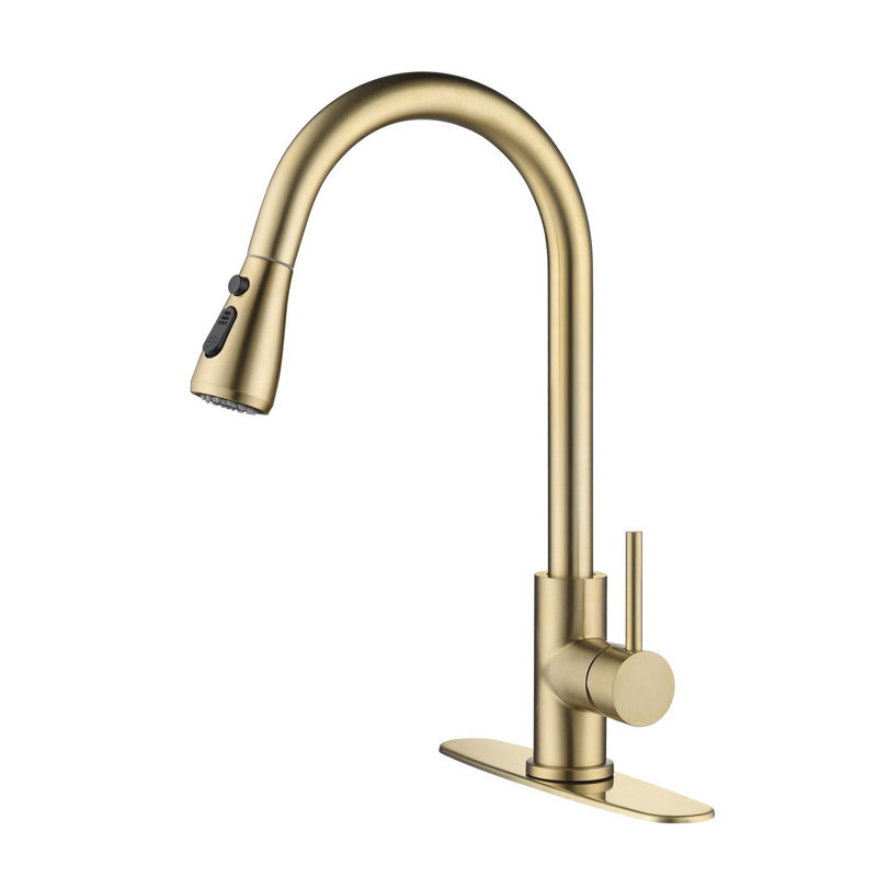 ARROWOW Pull Out Kitchen Faucet, Brushed Gold