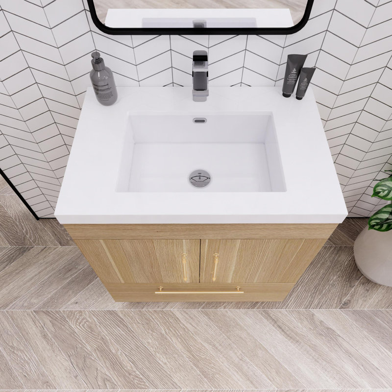 Maplesville 29.53'' Single Bathroom Vanity with Acrylic Top, Champagne Oak
