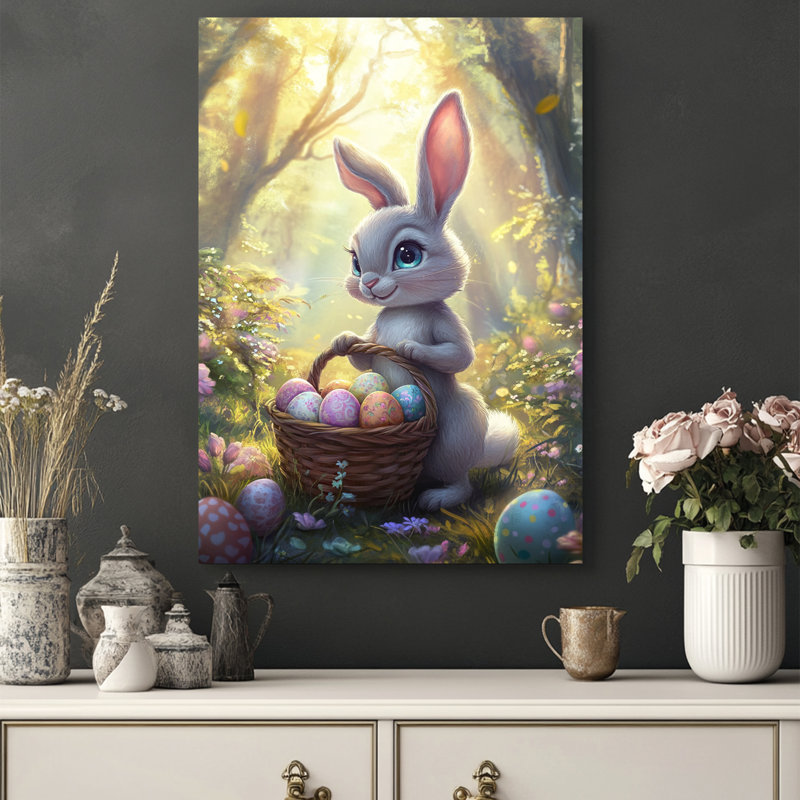 Reproduction d'art sur toile, "Oeuf de Pâques, lapin Jésus", H 40 po x l 28 po