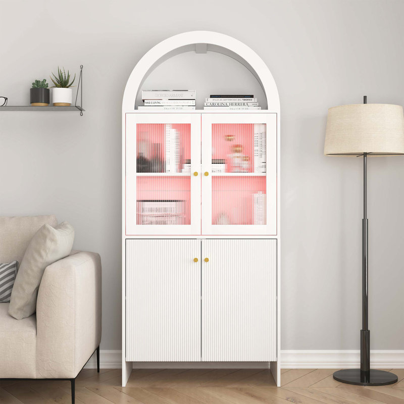 Modern Tech-Inspired MDF Dome Cabinet - A Smart Combination of Snack Storage and LED Lighting, White, Gold