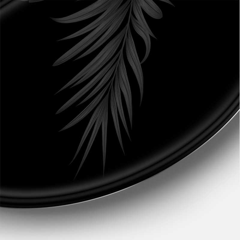 «Black and Gold Tropical Leaves IV» - art mural moderne en métal, H 23 po x l 23 po x P 1 po