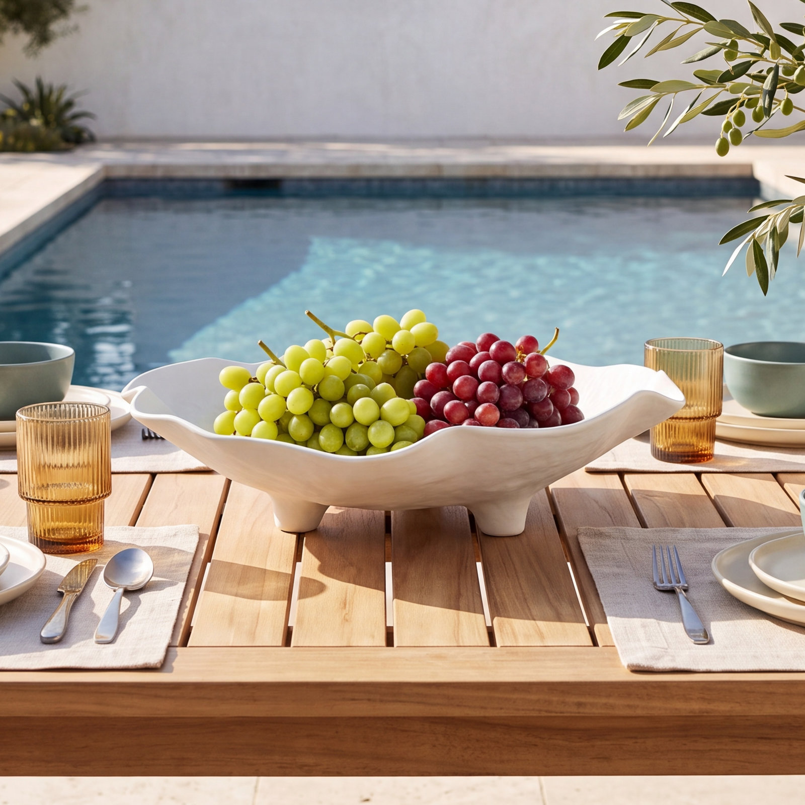 Alfresco Ceramic Round Wavy Bowl on Stand