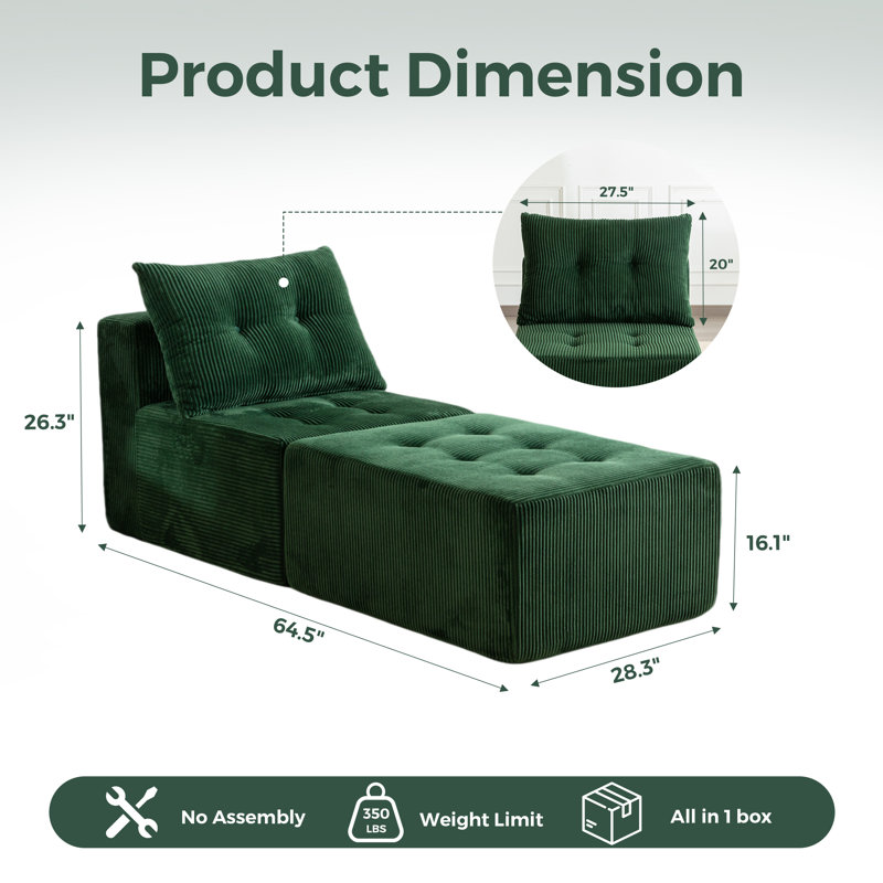 Méridienne modulaire Corduroy, Vert