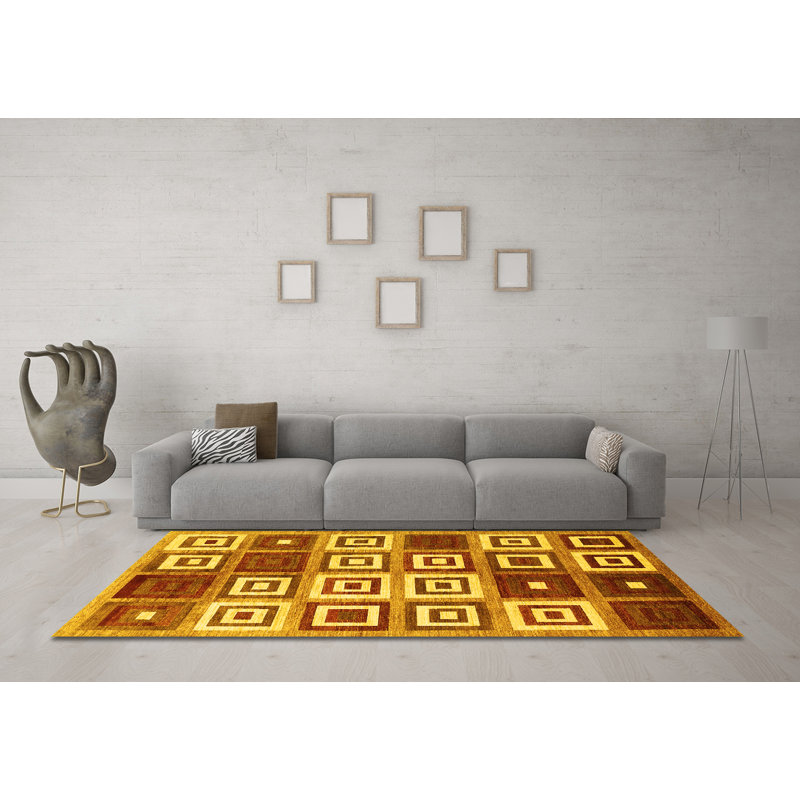 Tapis contemporains jaunes lavables à la machine 280, Carré 5 pi