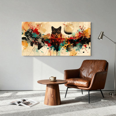 Ensemble de 1 tableau abstrait sur toile représentant un loup