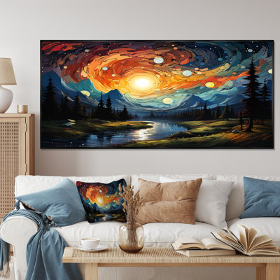 «Yellow Mountain Moon Galatic III - Forêt et rivière», art mural