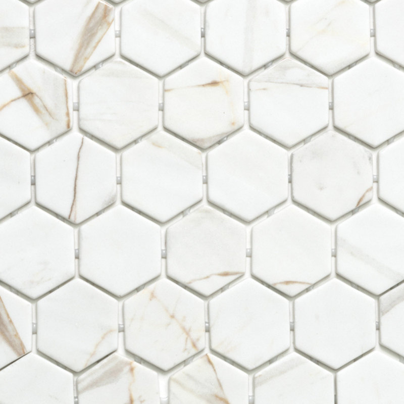 Eterna Hexx 2" x 2" Glass Mosaic Tile, Silver