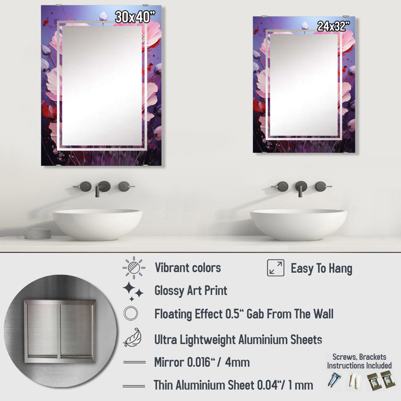 Doane - Miroir mural coquelicots, 32 po x 24 po