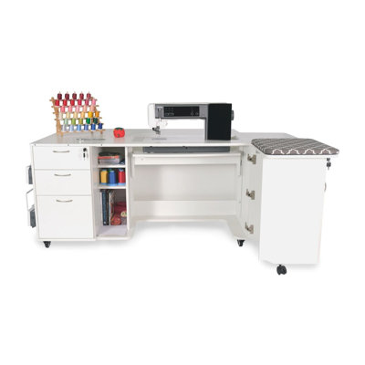 Kangaroo & Joey XL Hydraulic Sewing Cabinet – Lift Table, Storage Caddy, Ash White
